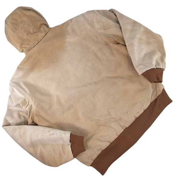 VINTAGE Carhartt Hooded Jacket Beige SZ MEDIUM Distressed Work Stain Paint AS-IS - Picture 2 of 16